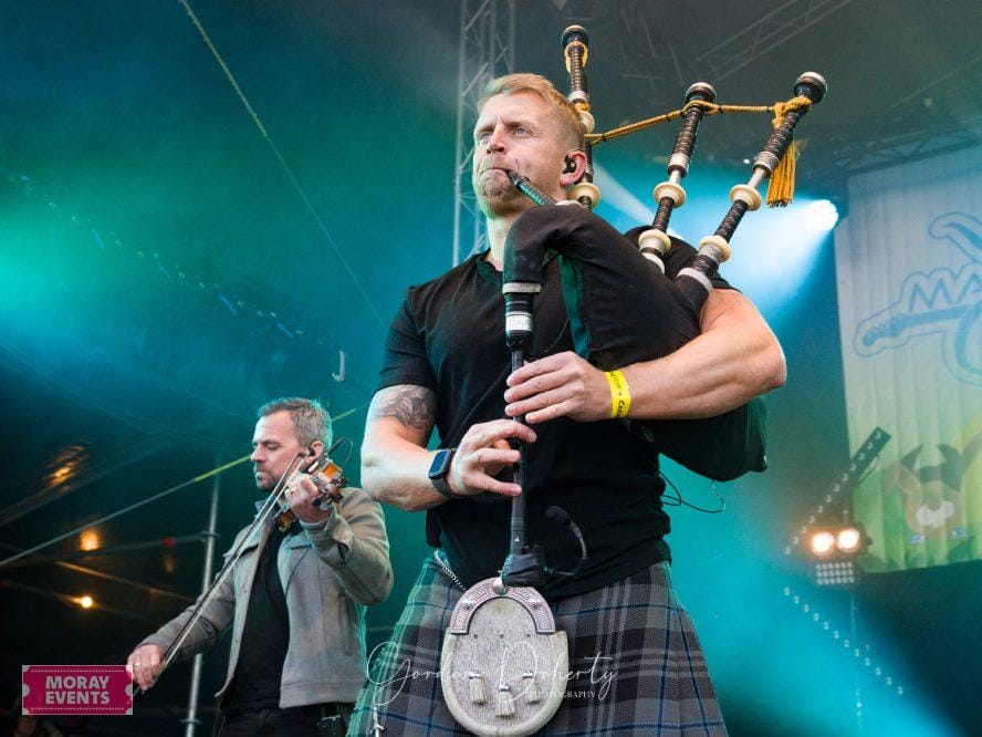 Ceilidh band performing at Moray Events festival, showcasing traditional Scottish music and lively dance culture in Moray, Scotland. An energetic live music event with talented musicians and vibrant atmosphere.